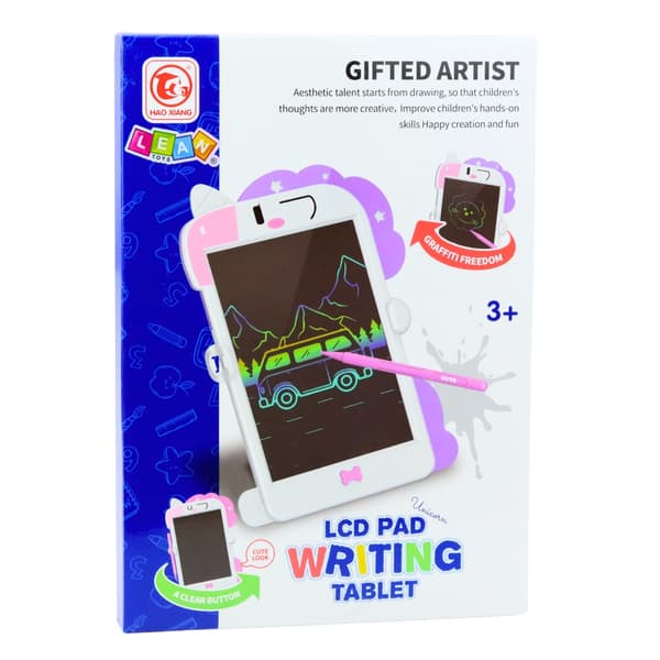 LCD-ritetavle til børn med stylus og slet-knap, unicorn 27,5 cm