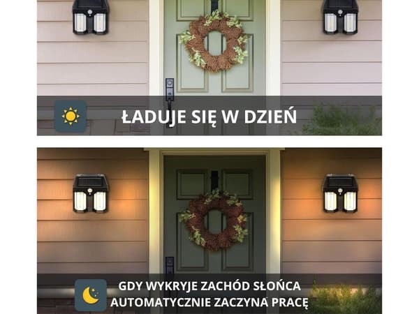 Solarlampe LED med bevægelses- og skumringssensor 3 indstillinger