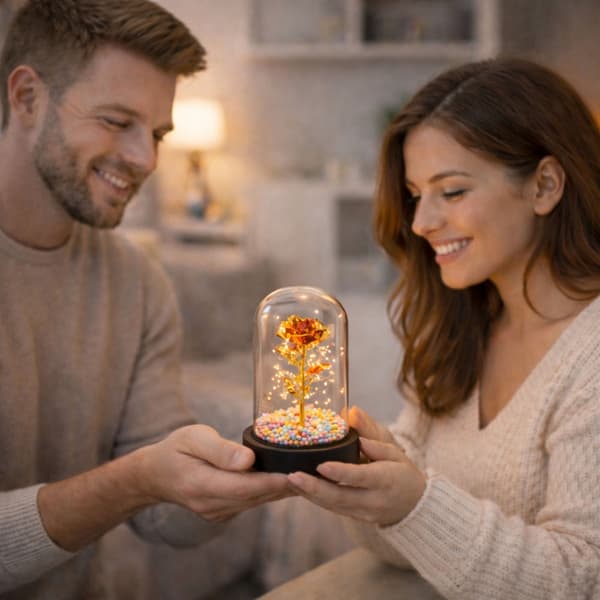 Evig ros i glasdome med LED-ljus 20 st, 21 cm, batteridriven