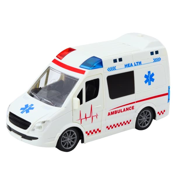 Fjernstyret ambulance 20 cm med lamper, 4 sirener og åbningsbare døre