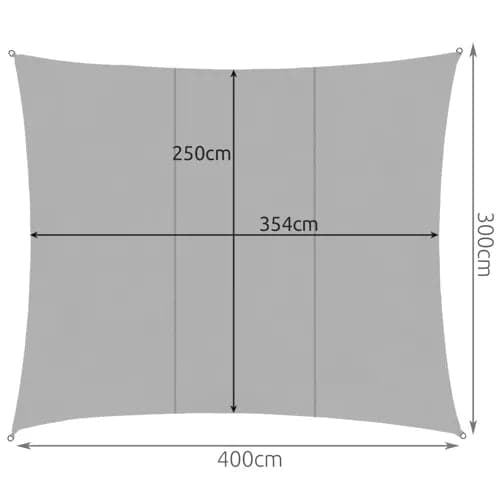 Solsejl rektangulært 4x3 m grå polyester 120 g/m² med monteringssæt