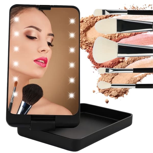 LED-makeupspejl foldbart med belysning 16x9 cm genopladelig blandet farve