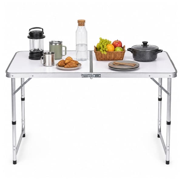 Sammenklappeligt campingbord 120x60 cm højdejusterbart 55-70 cm hvid