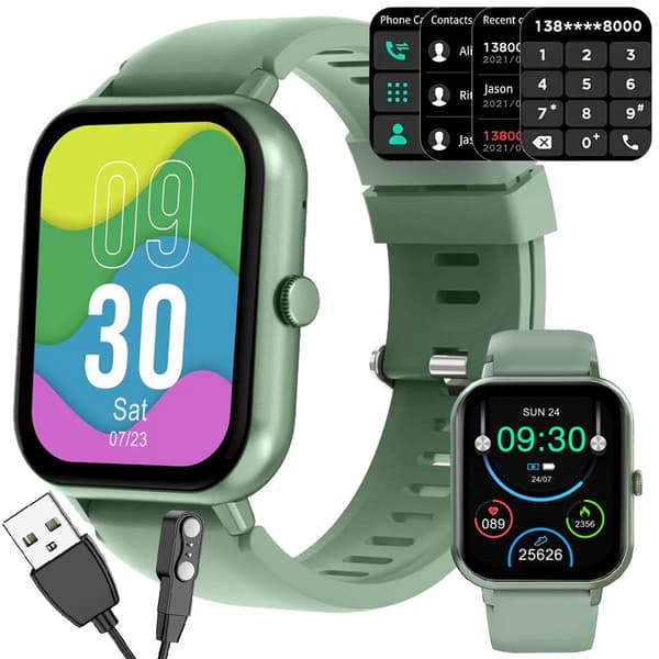 Smartwatch med Bluetooth-opkald grøn silikonerem 5–7 dage