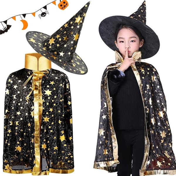 Trollkarlsdräkt mantel och hatt one size