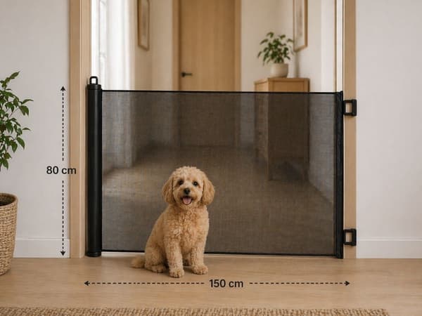 Hundegrind sikkerhedsnet 80x150 cm sort/grå uden boring 5 kroge