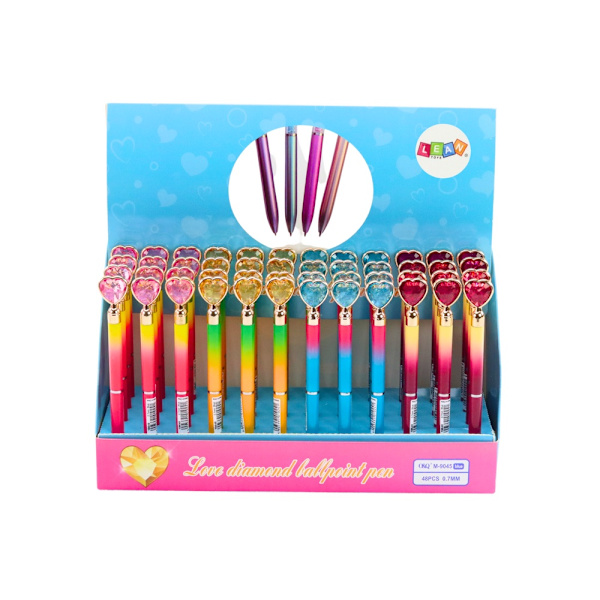 Kuglepen med hjerteformet diamant, 48-pack, mixede farver