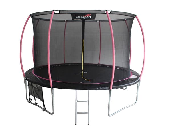 Trampolin 487 cm 16ft med säkerhetsnät 180 cm och stege svart/rosa