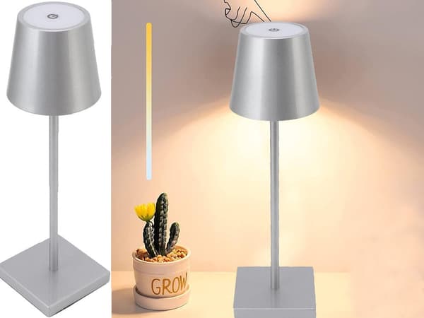 Bordslampa LED touch dimbar 3 ljuslägen silver 38 cm USB-C