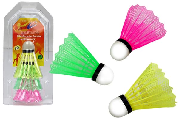 Badmintonbollar fjäder 3-pack rosa/grön/gul CE EN71