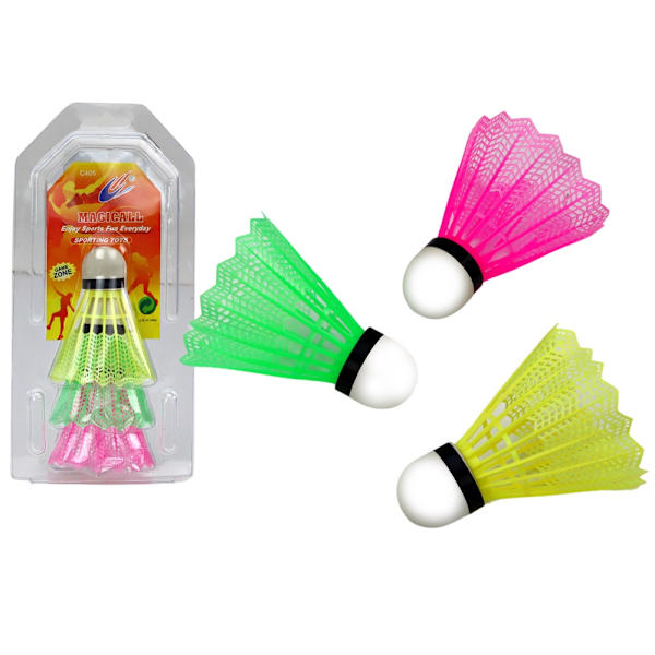 Badmintonfjer 3-pack pink/grøn/gul CE EN71