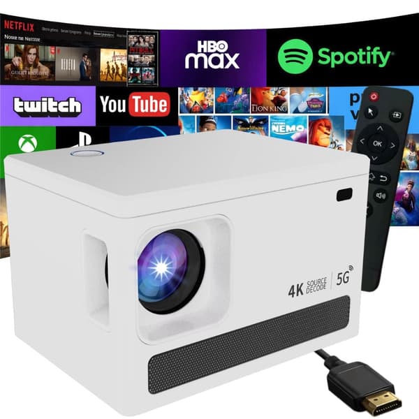 LCD-projektor Android TV 11 Wi‑Fi Bluetooth 720p med 4K-understøttelse 60–120
