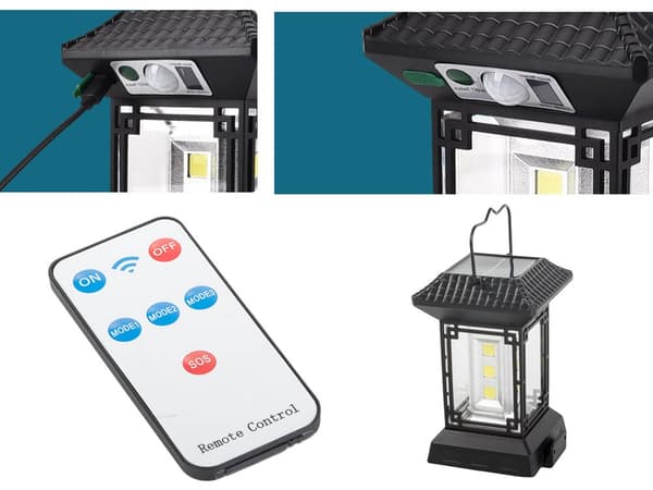 Solcellelampe 1200 lm med bevægelses-/skumringssensor 60 LED USB-C