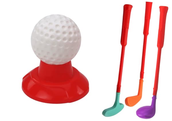 Mini-golfsetti lapsille 3+ kärryllä pyörillä, 3 mailaa, 5 palloa