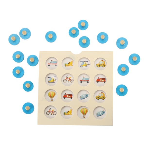 Montessori memoryspel i trä med bräda, 4 dubbelsidiga kort, 16 svampar