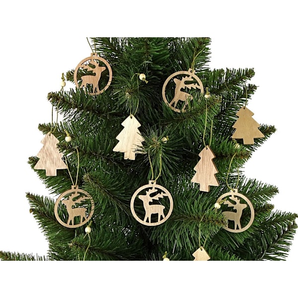Träjulgranspynt renar & julgranar 12-pack 6x5 cm