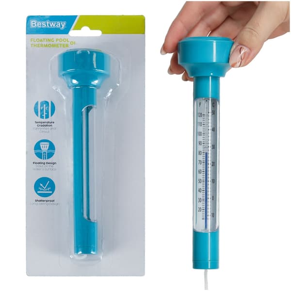 Flytande pooltermometer med snodd, Celsius/Fahrenheit, 19 cm