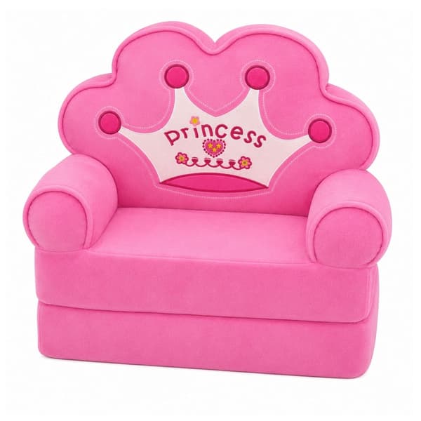 2-i-1 børne-lænestol/sofa rosa plysch "Princess" 48 x 40 x 40 cm