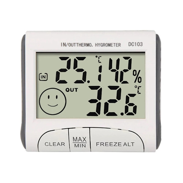 Väderstation termometer/hygrometer med extern sensor, inne/ute, vit