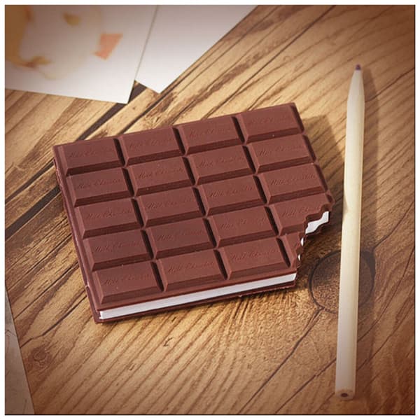 Notesbog i form af chokoladebar, duftende, sider uden linjer 10,5x9 cm