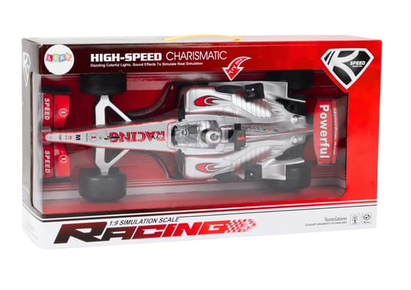 Racerbil leksak 46 cm silver 1:9 med ljus/ljud och pull-back