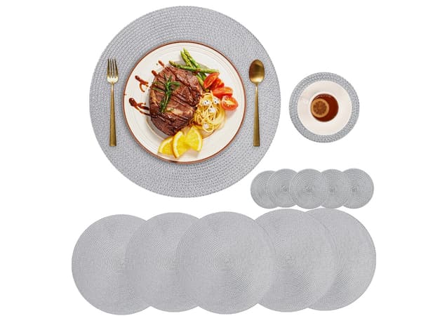Pyöreä pöytätabletti muovia punottu harmaa Ø38 cm 1 kpl