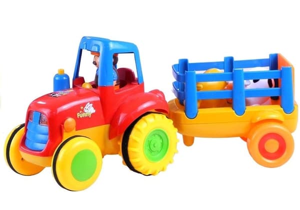 Legetraktor med anhænger og dyrefigurer, sæt 3 dele