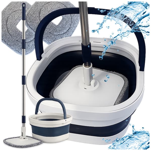 360° roterande mopp med hink, teleskopskaft 130 cm, 2 mikrofiberdukar