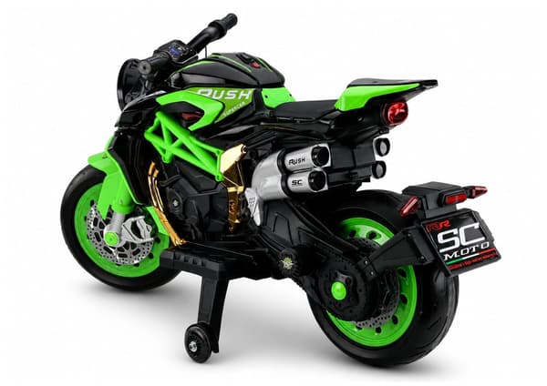 Batteridriven barnmotorcykel med LED-hjul grön XW-07
