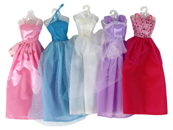 Modedukke 30 cm med garderobe, 5 kjoler og 12 par sko