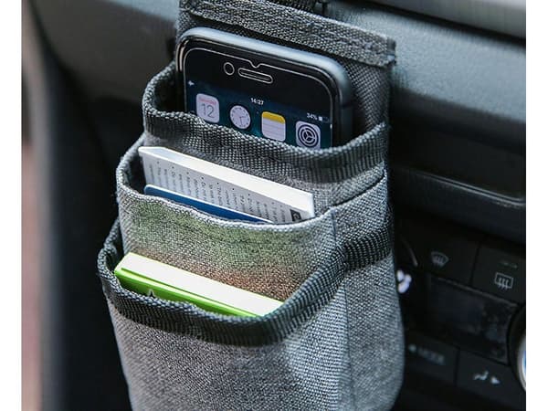 Bilholder til mobil og briller med 3 lommer til ventilationsrist grå