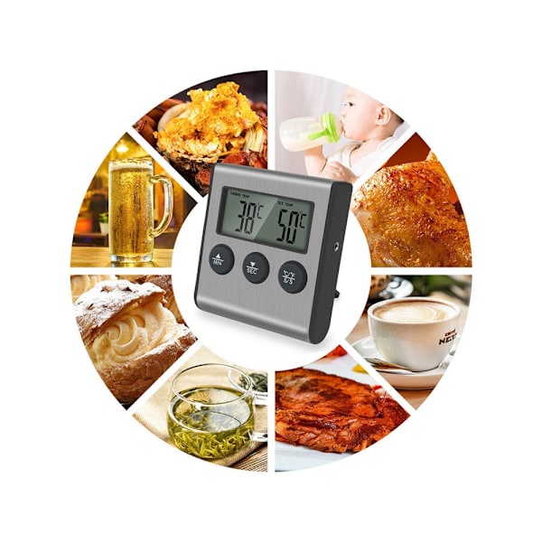 Digital stektermometer med sond 15 cm, LCD, timer, -25 till 250°C