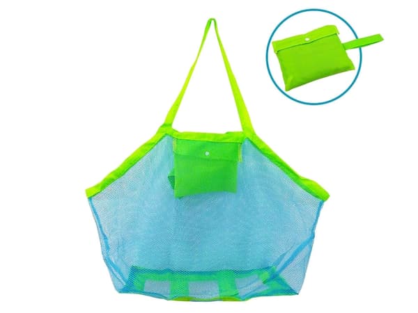Strandväska i mesh storlek L 46x60x22 cm hopfällbar