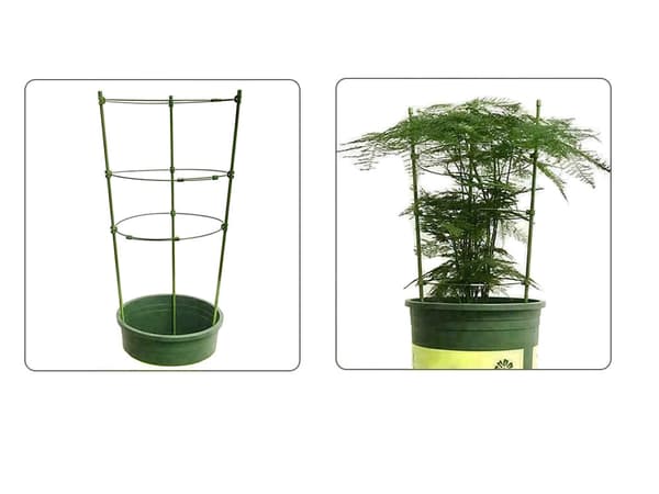 Blomststøtte med 3 ringe i metal, 60 cm, grøn