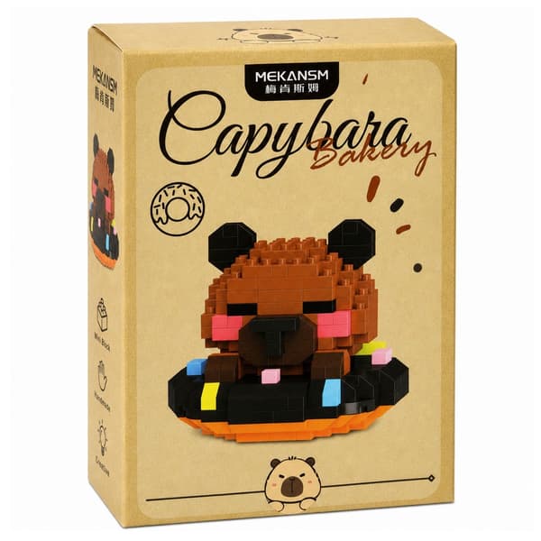 Mini byggblock set 306 bitar – Kapybara på donut, 6x6 cm