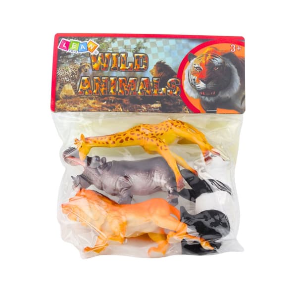 Vilda djurfigurer set 4-pack lejon giraff panda flodhäst plast