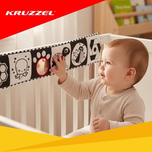 Sensorisk stofbog til baby 0+ med kontrastmønstre og dyr 77x14 cm