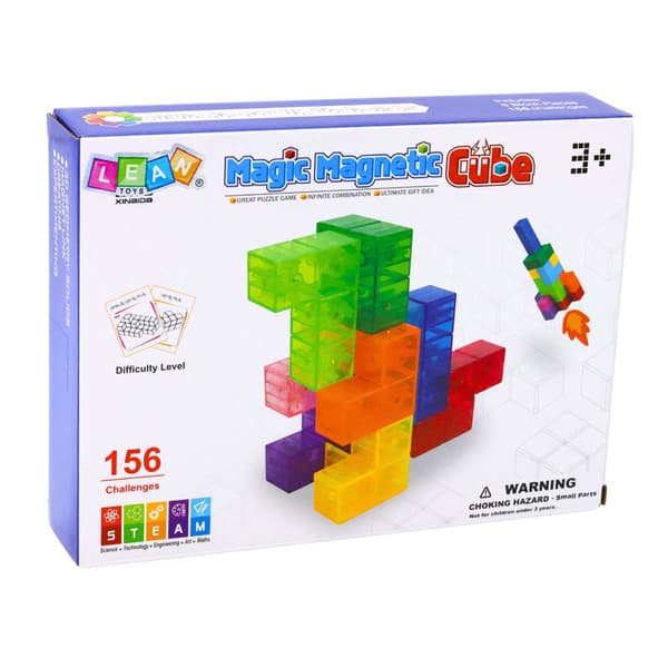 Magnetiska byggklossar 3D-kuber 9 delar transparenta + 156 utmaningar