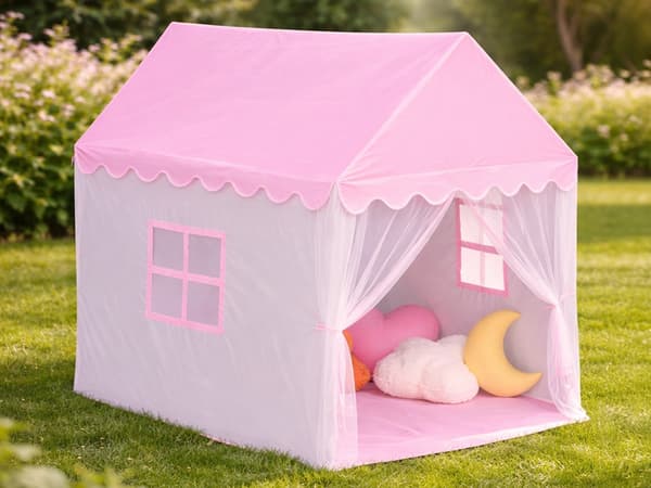 Børnetelt slot rosa polyester 130x98x125 cm med bærepose
