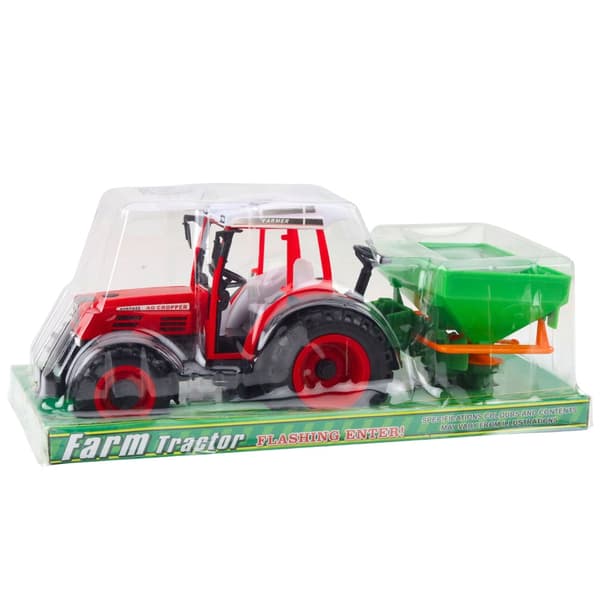 Legetraktor med såmaskine i plast 33,5 cm rød/grøn