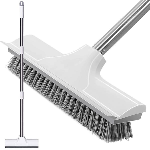 Skrubbebørste med gummiskraber 2-i-1, justerbart skaft, 122 cm