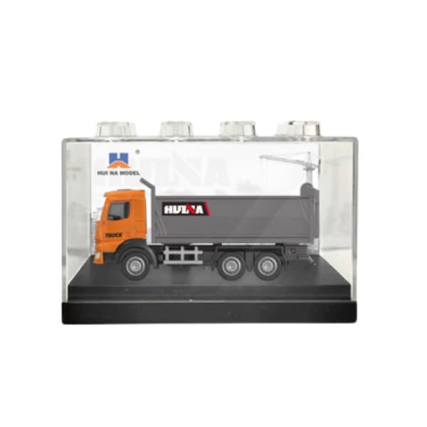 Metal dumper samlermodel 1:80 orange i transparent byggeklodsindpakning