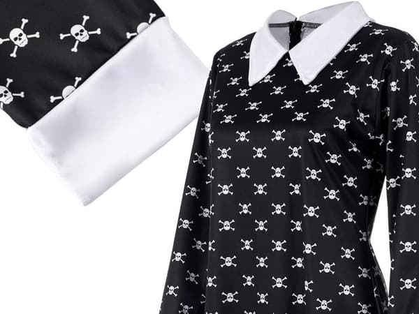 Wednesday Addams kjole børnekostume sort/hvid 115–125 cm polyester