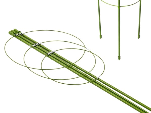 Växtstöd 90 cm med 3 justerbara ringar, grön metall/plast