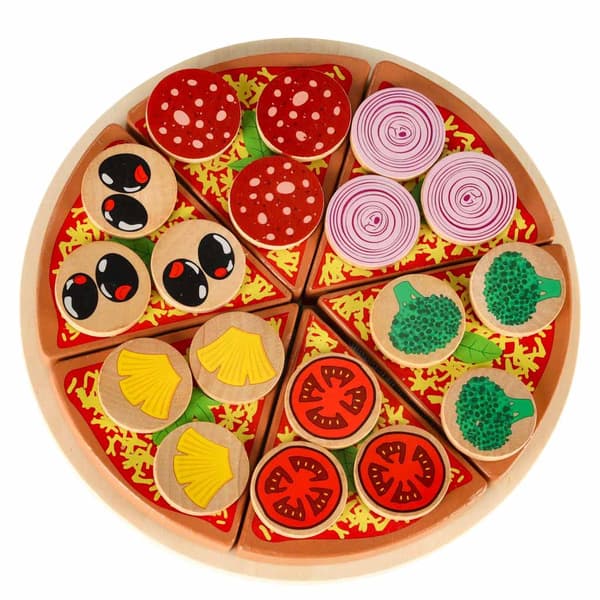 Træ pizzalegesæt 27 dele med velcro, 20 cm pizza