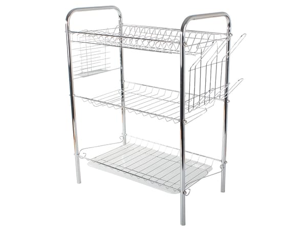 Diskställ 3 nivåer med droppbricka, metall/plast, silver, 56 cm