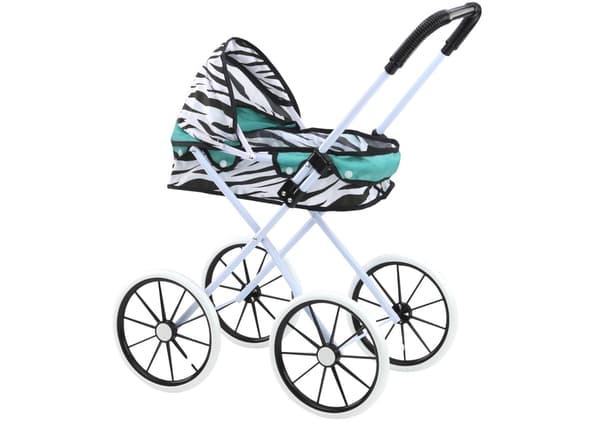 Dockvagn med stora hjul och vikbar sufflett zebra turkos 61 cm
