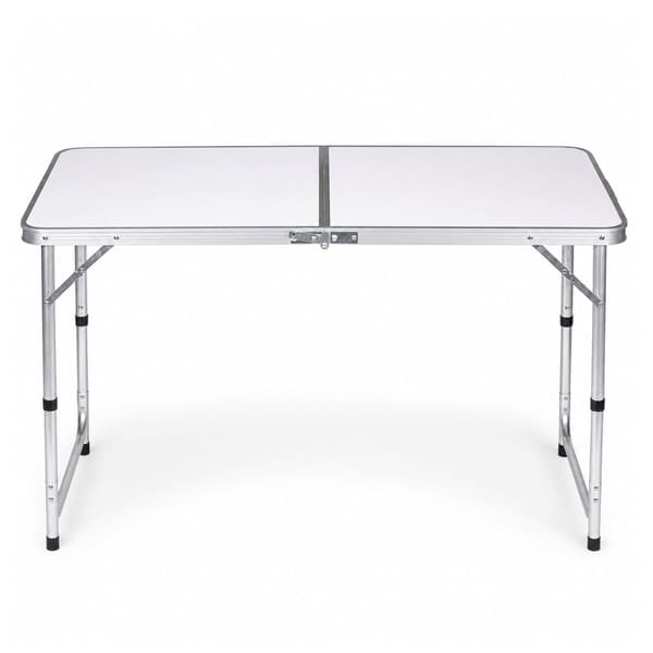 Hopfällbart campingbord 120x60 cm höjdjusterbart 55-70 cm vit