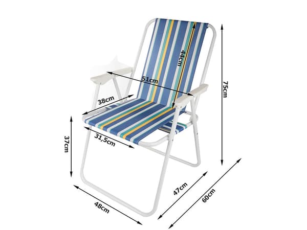 Sammenfoldelig campingstol med armlæn metalramme 75x51 cm