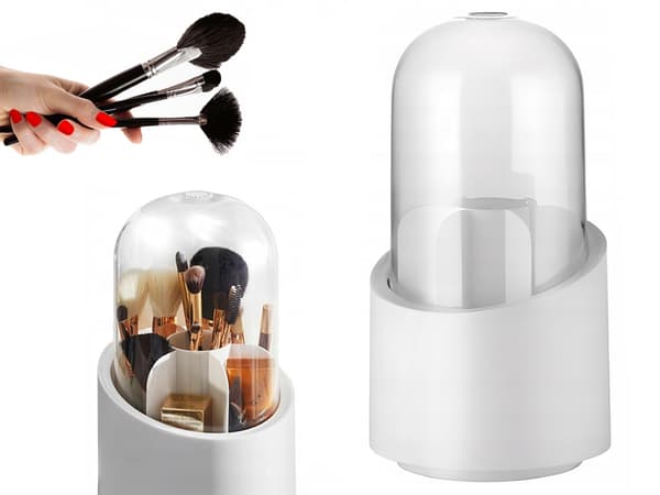 Roterende makeup-opbevaring med låg 7 rum plast hvid 22 cm